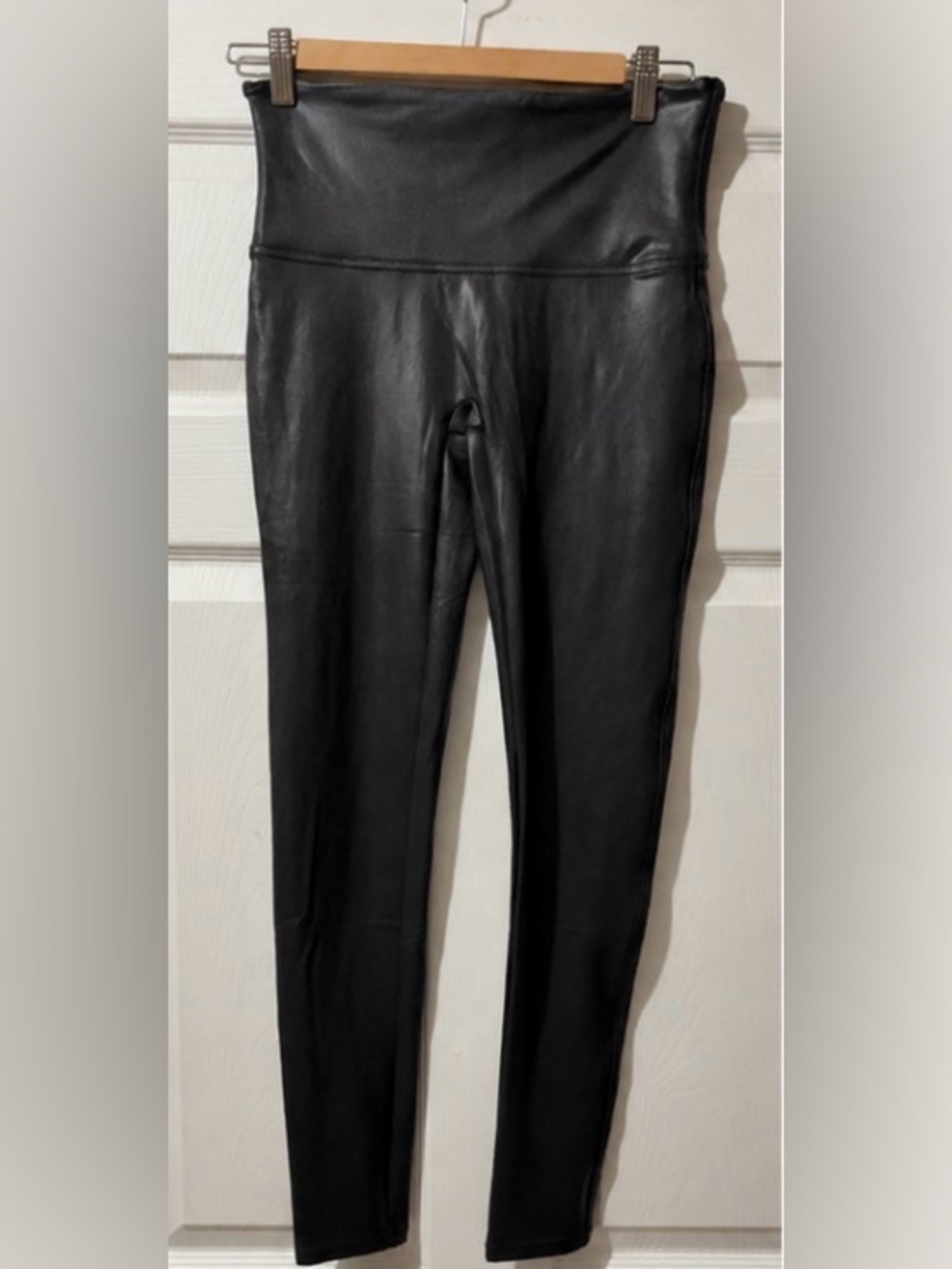SPANX Faux Leather Leggings Black High Rise Tummy Control Women’s Large